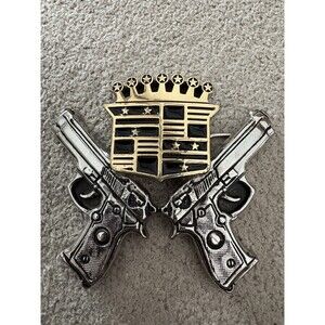 Rock Rebel Vintage Belt Buckle Two Pistols And A Cadillac Crown With Stars